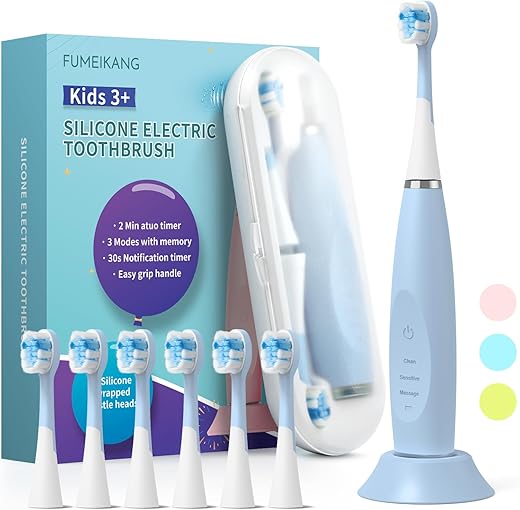 FUMEIKANG - Escova de Dentes Elétrica Infantil Recarregável Sonic Presente para Meninos e Meninas com Temporizador Inteligente – Azul 3 4 5 6 7 8 9 10 11 12 (Azul)