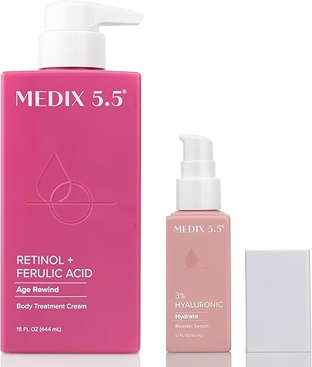 Medix 5.5 - MEDIX Loção Corporal Retinol 3%% Soro Booster Ácido Hialurônico 2PC Hidratante | Tratamento para Pele Flácida | Creme Corporal Retinol | Creme Retinol para Combater a Flacidez