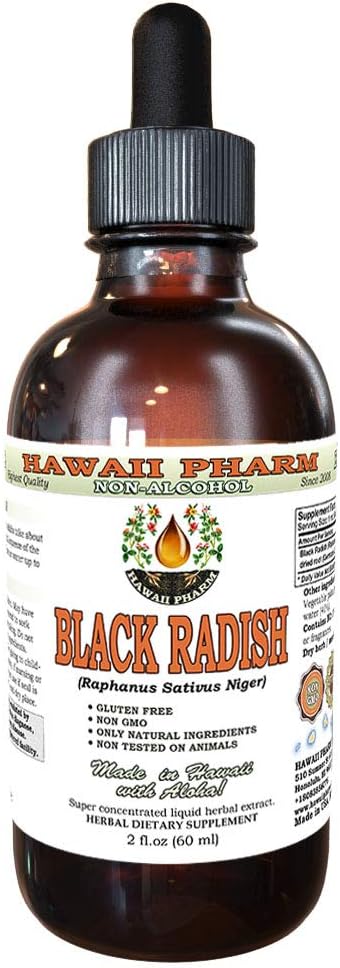 Extrato Líquido de Rábano Negro Sem Álcool, Raiz Seca de Rábano Negro (Raphanus Sativus Niger) Glicerito Suplemento Herbal Natural 60 ml - Hawaii Pharm