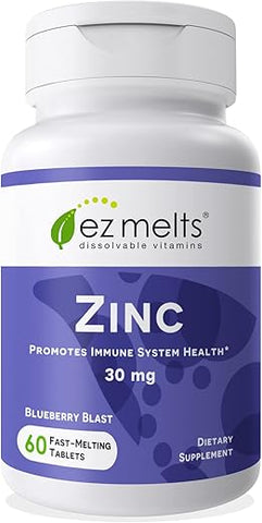 Suplemento de Zinco Dissolvível 30 mg, Sem Açúcar, 2 Meses de Fornecimento - EZ Melts