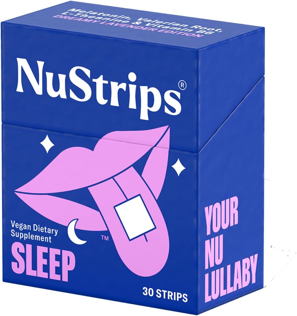 NuStrips - Sleep in a Strip™ | Fitas Orais para Dormir com 5mg de Melatonina, Raiz de Valeriana, L-Teanina e Vitamina B6 | Mais Rápido que Gomas | 100% Natural | 30 Fitas Embaladas Individualmente