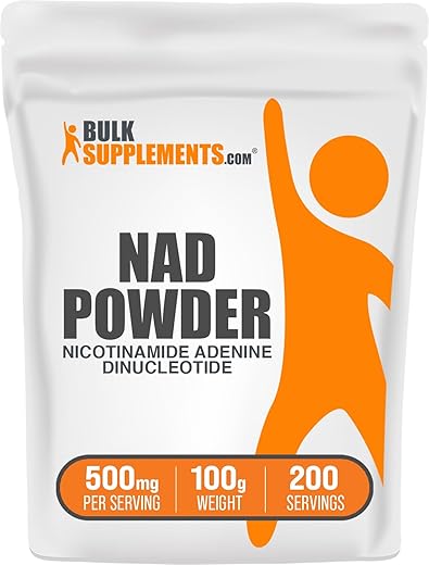 com NAD em Pó – Nicotinamida Adenina Dinucleotídeo, Suplemento NAD 500mg – para Suporte Energético, Puro - BulkSupplements