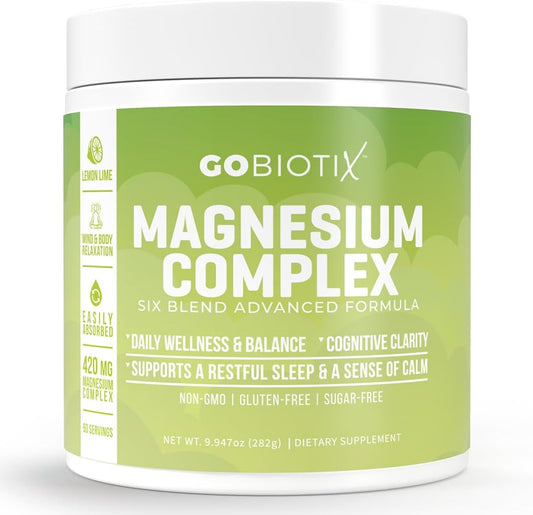 GOBIOTIX - GoBiotix Pó de Magnésio Glicinato – Suplemento de Complexo de Magnésio com Citrato, Malato e Glutamina Quelato – Sem Açúcar, Não Transgênico – 420 mg por Porção – 60 Porções por Frasco