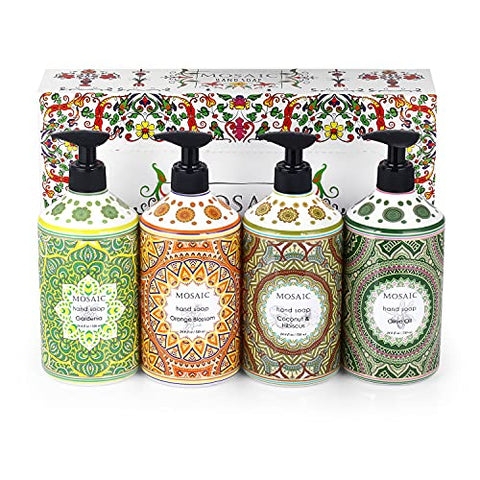 AnatoliaDaphne - Conjunto Presente Sabonete Líquido Mosaico, Ideal para Banheiro e Cozinha, Óleo de Oliva e Coco