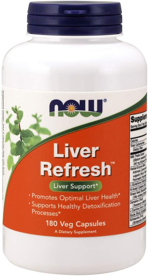 Liver Refresh™ – Cápsulas Vegetais 180 un. com Extrato de Cardo Mariano e Mistura Única de Ervas-Enzimas - NOW Foods