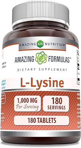 Amazing Nutrition - Amazing Formulas L-Lysine 1000mg – Suplemento de Aminoácido Vitamínico em Comprimidos de 180 – Livre de Transgênicos – Sem Glúten – Fabricado nos EUA