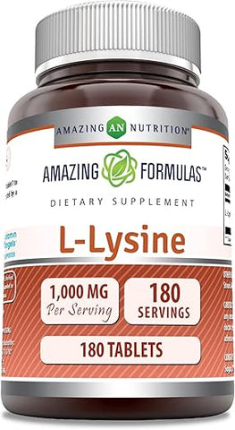 Amazing Nutrition - Amazing Formulas L-Lysine 1000mg – Suplemento de Aminoácido Vitamínico em Comprimidos de 180 – Livre de Transgênicos – Sem Glúten – Fabricado nos EUA