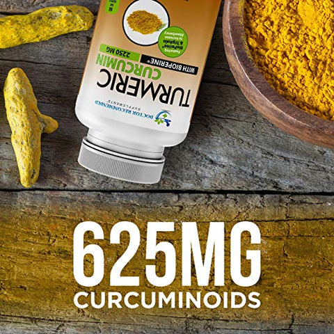 DOCTOR RECOMMENDED SUPPLEMENTS - Suplemento de Cúrcuma Curcumina – 2250mg/d – Cápsulas Vegetais – 95%% Curcuminoides com Extrato de Pimenta Preta (Bioperina) – Cápsulas de 750mg – 100%% Orgânico – Cúrcuma Mais Poderosa (Pacote com 3)