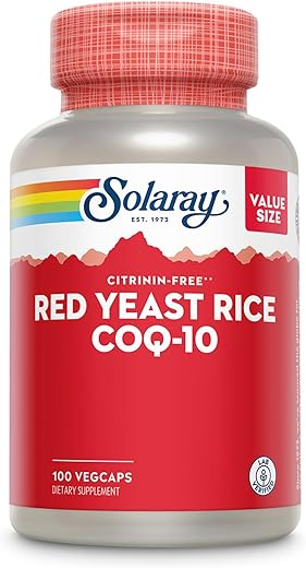 Red Yeast Rice com CoQ10 e Niacina (Vitamina B3) – Arroz Vermelho Não Irradiado com Coenzima Q10 – Livre de Citrinina – Garantia de 60 Dias, Verificado em Laboratório, 100 Porções, 100g - SOLARAY