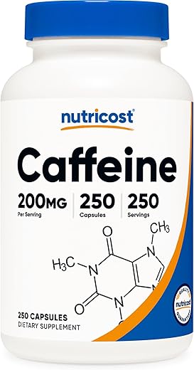 Cafeína Natural 200mg – 250 Cápsulas Vegetarianas | Livre de Glúten, Não-OGM  Nutricost - Nutricost