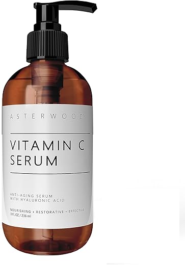 ASTERWOOD - Asterwood Serum Facial Vitamina C com Ácido Hialurônico, Anti-Envelhecimento, Anti-Rugas, Serum Vitamina C para Manchas Escuras no Rosto, Serum para os Olhos, Produtos para Cuidados com a Pele Facial, Fórmula Clássica Pump