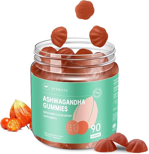 Gomas de Ashwagandha para Mulheres, Suplemento de Glicinato de Magnésio de Potássio para Adultos, Gomas Veganas de Ashwagandha sem Açúcar (90 Gomas) - AFXMATE