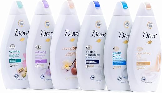 Sabonete Líquido Variado – Manteiga de Karité, Hidratação Profunda, Creme de Pistache, Leite de Coco, Esfoliação Suave e Brilho de Seda, 500ml Cada Versão Internacional, 6 Unidades (Embalagem de 1) - Dove