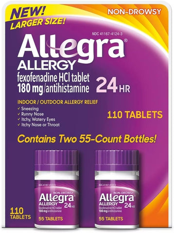 24 Horas Alívio de Alergia Indoor e Outdoor 180mg 55 Comprimidos, Pacote de 2 (110 unid.) - Allegra