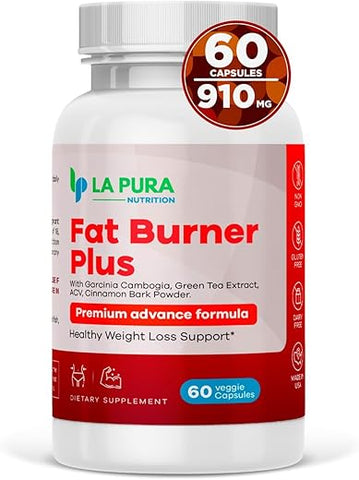 Fat Burner Plus – Cápsulas de Emagrecimento, Supressor de Apetite, Estimulante de Energia – Fórmula Premium com Chá Verde - LaPura