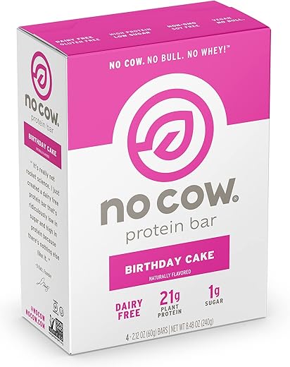 Barras de Alta Proteína, Sabor Bolo de Aniversário, 21g Proteína Vegana à Base de Plantas, Amigável ao Keto, Baixo em Açúcar, Baixo em Carboidratos, Baixa Caloria, Livre de Glúten, Adoçado Naturalmente, Livre de Laticínios, Não-OGM - No Cow