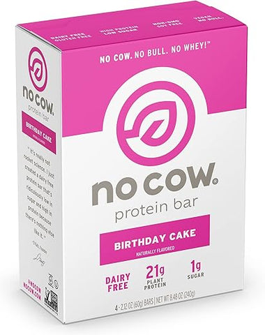 Barras de Alta Proteína, Sabor Bolo de Aniversário, 21g Proteína Vegana à Base de Plantas, Amigável ao Keto, Baixo em Açúcar, Baixo em Carboidratos, Baixa Caloria, Livre de Glúten, Adoçado Naturalmente, Livre de Laticínios, Não-OGM - No Cow