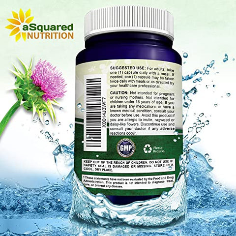 Cápsulas de Cardo de Leite 1000mg-200, Extrato Concentrado 4X 4:1 em Pó de Semente de Cardo de Leite, 1000mg de Extrato de Silimarina para o Fígado - aSquared Nutrition