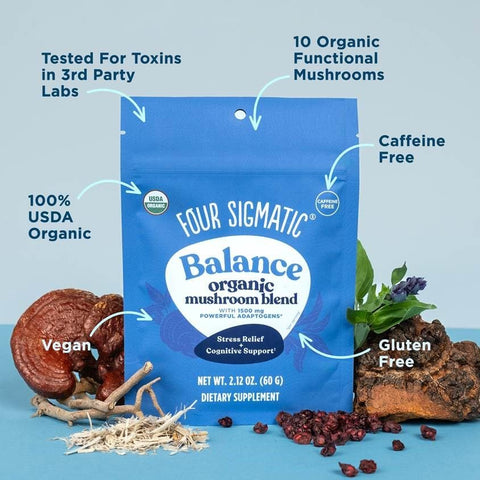 Mix Balance Adaptogen e Cogumelo | Suplemento Adaptogênico com Ashwagandha, Moringa, Manjericão Sagrado, Reishi, Chaga e Mais | Alívio Natural do Estresse e Reforço Imunológico - Four Sigmatic