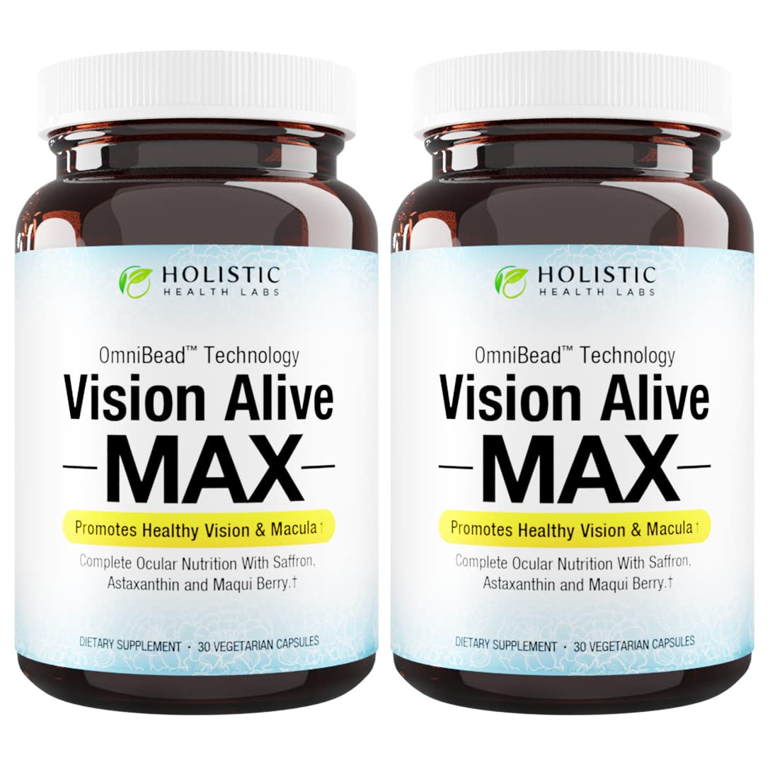 Holistic Health Labs - Visão Viva Max com 8 Ingredientes Naturais Lutemax® 2020, Mirtilos, Mirtilos Azuis, c3g de Groselha Negra, Maqui Berry, Açafrão e Astaxantina (30 Unidades – Pacote de 2)