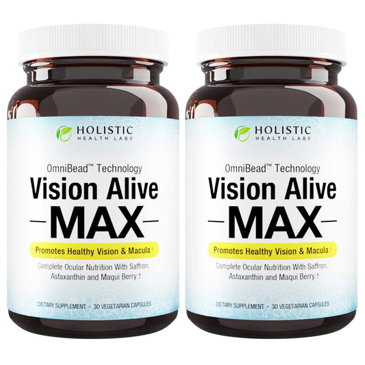 Holistic Health Labs - Visão Viva Max com 8 Ingredientes Naturais Lutemax® 2020, Mirtilos, Mirtilos Azuis, c3g de Groselha Negra, Maqui Berry, Açafrão e Astaxantina (30 Unidades – Pacote de 2)