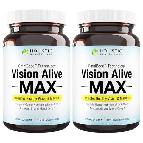 Holistic Health Labs - Visão Viva Max com 8 Ingredientes Naturais Lutemax® 2020, Mirtilos, Mirtilos Azuis, c3g de Groselha Negra, Maqui Berry, Açafrão e Astaxantina (30 Unidades – Pacote de 2)