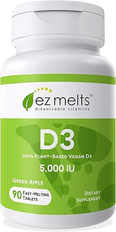 Vitamina D3 5.000 UI, Dissolvível, Sem Açúcar, 3 Meses de Fornecimento - EZ Melts