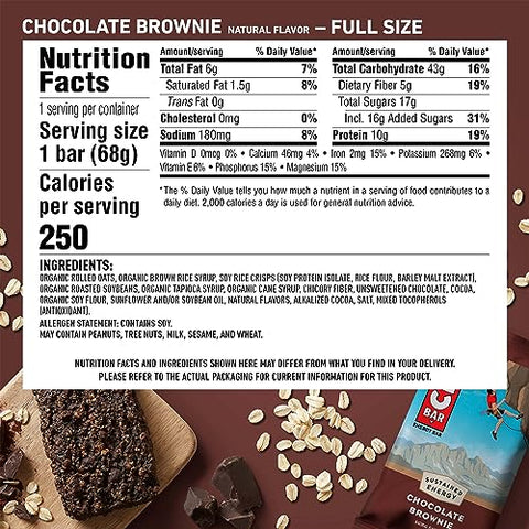 Clif Bar - CLIF BAR – Barra Energética de Chocolate Brownie – Tamanho Grande e Mini – Feita com Aveia Orgânica – Não-OGM – Baseada em Plantas – 68g e 28g (20 Unidades)