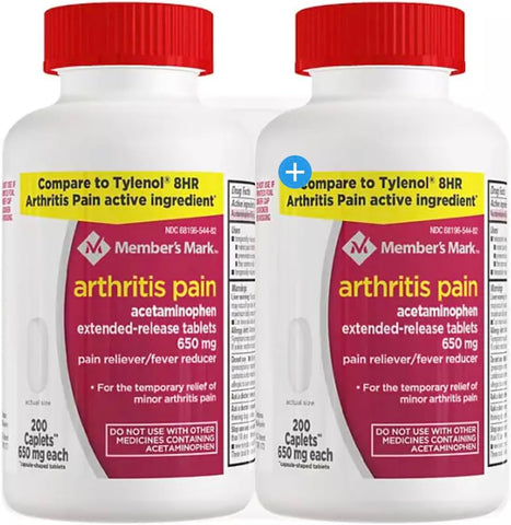 MEMBER´S MARK - Comparação do ingrediente ativo do Tylenol Arthritis Pain – Member’s Mark – Alívio da Dor da Artrite, Liberação Prolongada, Acetaminofeno 650 mg, 400 Comprimidos