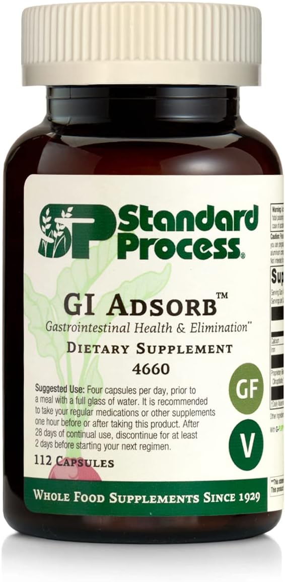 Standard Process Inc. - Standard Process – GI Adsorb para Saúde Gastrointestinal e Eliminação – Cálcio, Ferro, Clinoptilolita, Clorela, Suplemento de Raiz de Collinsonia – 112 Cápsulas