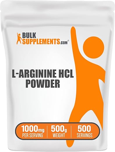 com L-Arginine HCl em Pó – Suplemento de Arginina 1000mg – Óxido Nítrico em Pó – Puro - BulkSupplements