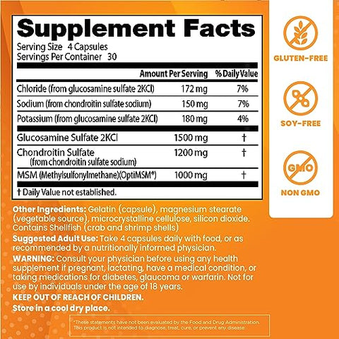 Doctor's BEST - Doctor’s Best Glucosamina Condroitina Msm com Cápsulas OptiMSM, Suporta a Estrutura e Função Saudáveis das Articulações