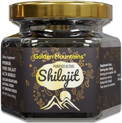 Siberian Green - Resina de Shilajit Altai “Montanhas Douradas” Siberianas Autênticas Pura 100g – Colher de Medição – Qualidade