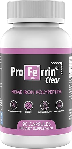 Clear – Suplemento de Ferro Heme, 90 Cápsulas – Absorção Superior, Suave no Estômago, Natural, Fabricado nos EUA - Proferrin