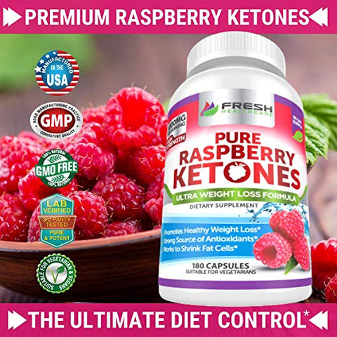 Cápsulas de Framboesa Cetona Pura 100%% – 1000mg por Porção – Suporte Avançado para Perda de Peso – 180 Cápsulas - FRESH HEALTHCARE