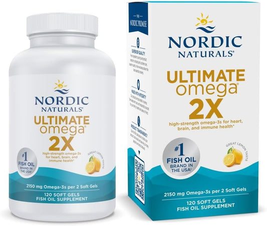 Ultimate Omega 2X – Ômega-3 de Alta Potência com EPA – 120 Cápsulas – Sabor Limão – 2150 mg – Óleo de Peixe Ômega-3 - Nordic Naturals