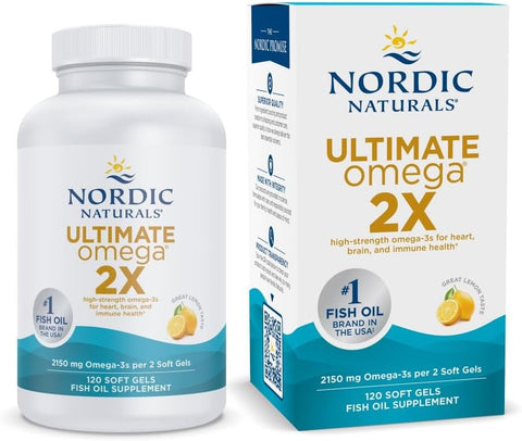 Ultimate Omega 2X – Ômega-3 de Alta Potência com EPA – 120 Cápsulas – Sabor Limão – 2150 mg – Óleo de Peixe Ômega-3 - Nordic Naturals