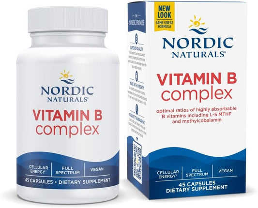 Complexo de Vitamina B – 45 Cápsulas Tiamina, Riboflavina, Niacina, B6 - Nordic Naturals