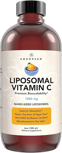 Vitamina C Lipossomal 1000mg. Suplemento Líquido de Vitamina C. Suporte Imunológico, Saúde da Pele, Produção de Colágeno. Entrega Antioxidante de Absorção Rápida. Quali-C, Livre de Soja, Vegano - AMANDEAN