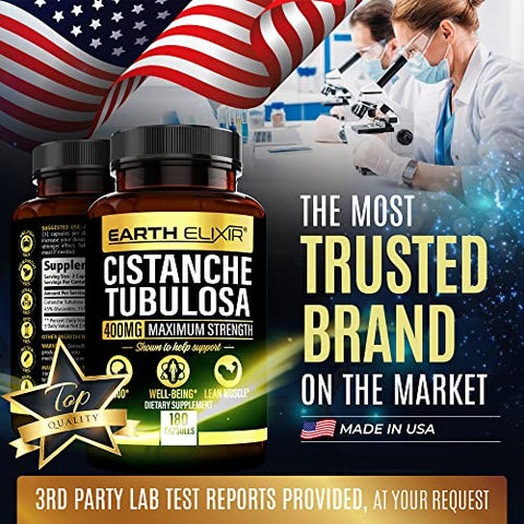 Earth Elixir - Cistanche Tubulosa 400 mg (180 Cápsulas) – Suplemento de Cistanche de Pureza Máxima – Vegano – Testado por Terceiros – Fabricado nos EUA – Fornecimento de 3 Meses