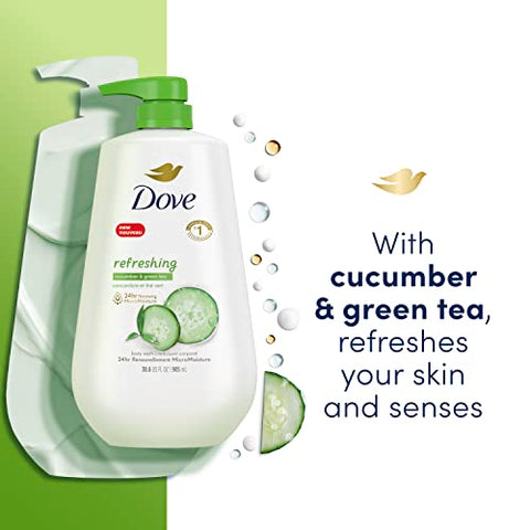 Body Wash com Bomba Pepino Refrescante e Chá Verde Revitaliza a Pele Limpeza Eficaz que Remove Bactérias Enquanto Nutre Sua Pele 900 ml (Pacote com 3) - Dove