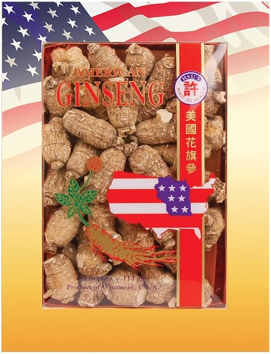 Hsu's - Hsu’s Ginseng Cultivado em Marathon Co, Wisconsin EUA | 许氏花旗参 | Caixa de 4oz (113g) | Ginseng Americano Médio Pequeno | 西洋参