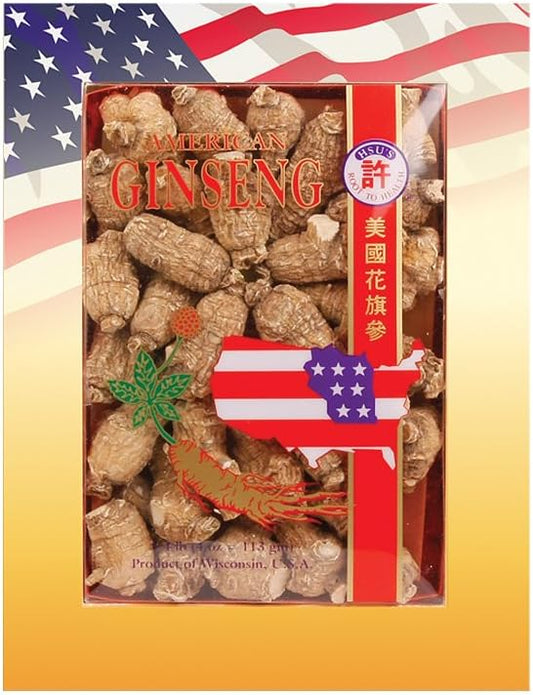 Hsu's - Hsu’s Ginseng Cultivado em Marathon Co, Wisconsin EUA | 许氏花旗参 | Caixa de 4oz (113g) | Ginseng Americano Médio Pequeno | 西洋参