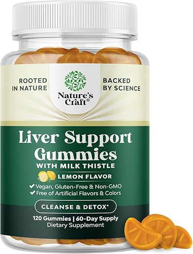 Gummies Detox de Fígado Herbal com Cardo de Leite, Alcachofra, Curcumina e L-Carnitina – Vegano e Não-OGM – Limão Doce - Natures Craft