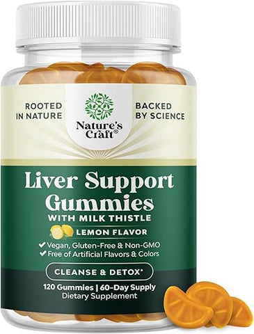 Gummies Detox de Fígado Herbal com Cardo de Leite, Alcachofra, Curcumina e L-Carnitina – Vegano e Não-OGM – Limão Doce - Natures Craft