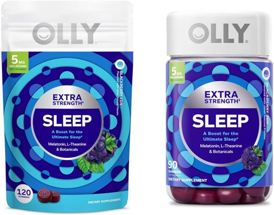 Gomas para Dormir Extra Forte com Melatonina, L-Teanina e Botânicos, Sabor Amora, 120 e 90 Unidades - OLLY