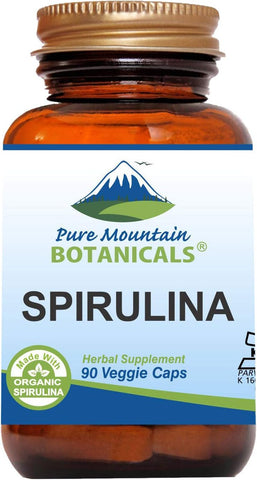 Pure Mountain Botanicals - Cápsulas Veganas Kosher de Spirulina em Pó Orgânico – 90 cápsulas – Suplemento Natural Superfood da
