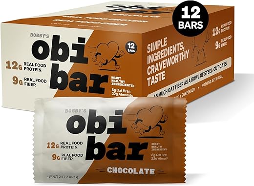 Bobby's obi bar - Obi Bar Chocolate – Reposição em 2 de Nov | Proteína e Fibra de Aveia | Natural | Substituto de Refeição ou Lanche Satisfatório | Saúde do Coração e Intestinal | Levemente Doce | Brownie de Chocolate | 100g
