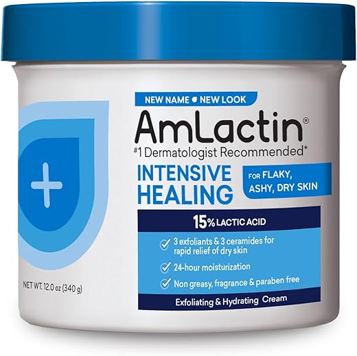 Creme Corporal Intensivo de Cura – 340g – Esfoliante e Hidratante 2 em 1 para Pele Seca com 15% de Ácido Lático e Ceramidas para Hidratação de 24 Horas - AmLactin