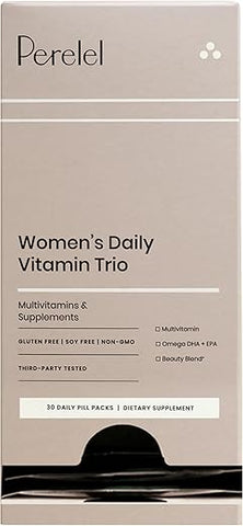Trio Diário de Vitaminas para Mulheres – Vitaminas e Suplementos para Suporte Imunológico, Humor e Saúde Reprodutiva do Cérebro* – Fórmula Livre de Soja, Laticínios e Glúten, Não-OGM (30…) - Perelel